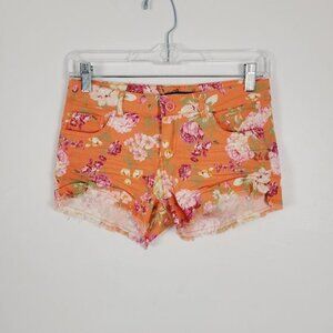 Roly Poly Tropical Floral Raw Hem Shorty Shorts